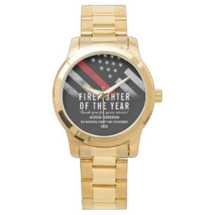 Reloj De Pulsera Bombero del año empleado delgada línea roja