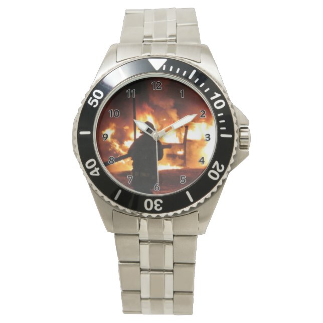 Reloj De Pulsera Bombero En Las Llamas (Anverso)