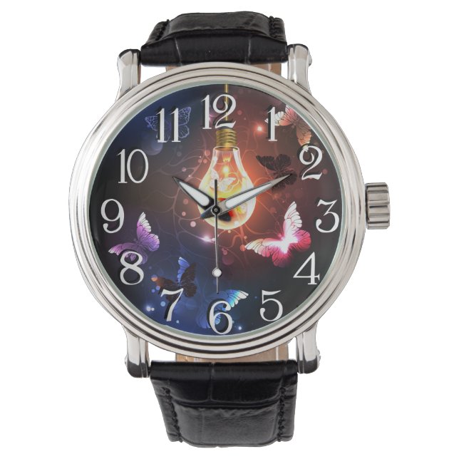 Reloj De Pulsera Bombilla brillante con mariposas nocturnas (Anverso)