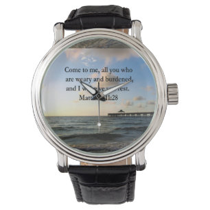 RELOJ DE PULSERA BONITA MATTHEW 11:28 SCRIPTURA VERSE