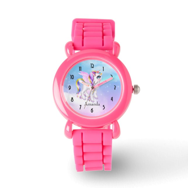 Reloj De Pulsera Bonita unicornio con barro arco iris y cola (Anverso)