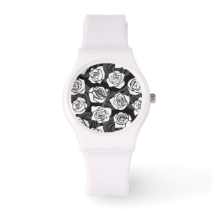 Reloj De Pulsera Bonitas rosas blancas y negras de época