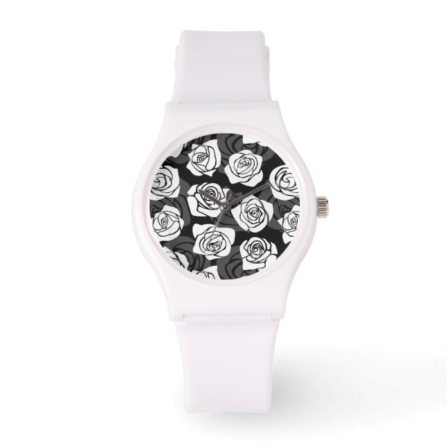 Reloj De Pulsera Bonitas rosas blancas y negras de época (Anverso)