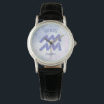 Reloj De Pulsera Bonito Aquarius Astrología Rótulo Púrpura Personal<br><div class="desc">Este reloj de Astrología de bonito, morado y lavanda personalizado, muestra tu signo astrológico del Zodiac en un brillo hermoso como las constelaciones. Personalizar este lindo regalo de reloj de pulsera con tu nombre en bello guión cursivo para alguien con un cumpleaños de finales de enero o principios de febrero....</div>