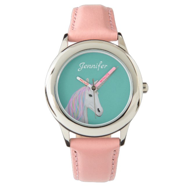 Reloj De Pulsera Bonito arcoiris Unicornio Nombre personalizado de  (Anverso)