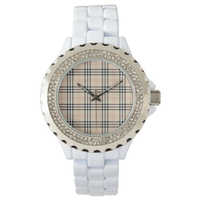 Reloj De Pulsera Bonito Beige Plaid Tartán (Anverso)