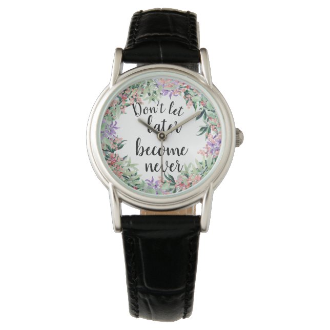 Reloj De Pulsera Bonito Cita Motivadora Acuarela Floral (Anverso)