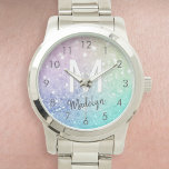 Reloj De Pulsera Bonito del Hológrafo Purpurina glamuroso Personali<br><div class="desc">Personalice fácilmente este elegante y colorido patrón de purpurina bokeh con su nombre personalizado y/o monograma.</div>