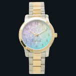 Reloj De Pulsera Bonito del Hológrafo Purpurina glamuroso Personali<br><div class="desc">Personalice fácilmente este elegante y colorido patrón de purpurina bokeh con su nombre personalizado y/o monograma.</div>