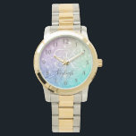 Reloj De Pulsera Bonito del Hológrafo Purpurina glamuroso Personali<br><div class="desc">Personalice fácilmente este elegante y colorido patrón de purpurina bokeh con su nombre personalizado y/o monograma.</div>