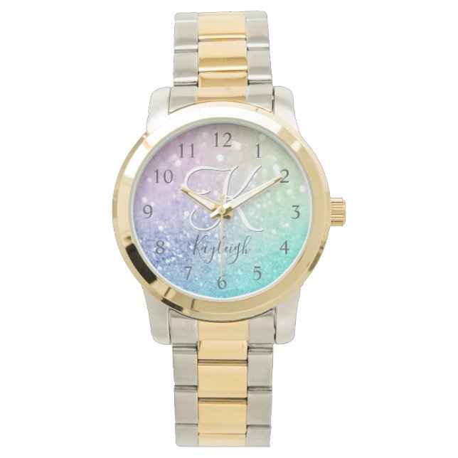Reloj De Pulsera Bonito del Hológrafo Purpurina glamuroso Personali (Anverso)