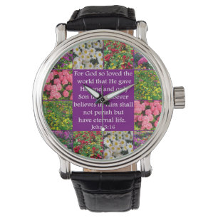 RELOJ DE PULSERA BONITO DISEÑO FLORAL JOHN 3:16
