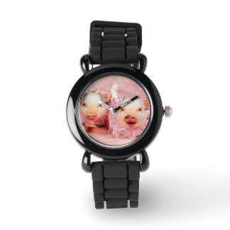 Reloj De Pulsera Bonito En Cerdos Rosados Niños Purpurina Watch