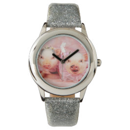 Reloj De Pulsera Bonito En Cerdos Rosados Niños Purpurina Watch