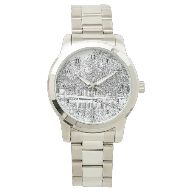 Reloj De Pulsera Bonito estanque en blanco y negro (Anverso)