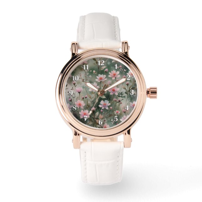Reloj De Pulsera Bonito Flores silvestres Números blancos (Anverso)