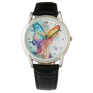 Reloj De Pulsera Bonito Mariposa Chica Arcoiris Pintura de arte de 