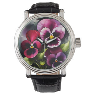 Reloj De Pulsera Bonito maroon daek pansies rojos pintura acuarela