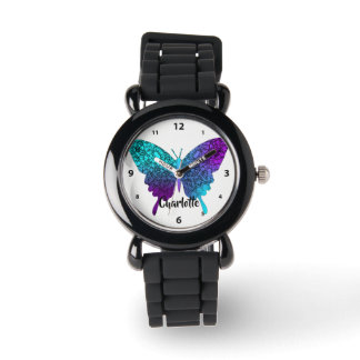 Reloj De Pulsera Bonito morada Verde azulada gran mariposa personal