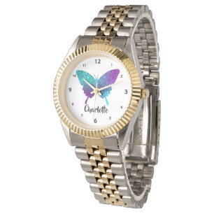 Reloj De Pulsera Bonito Morado Verde azulado Gran Mariposa Watc Per