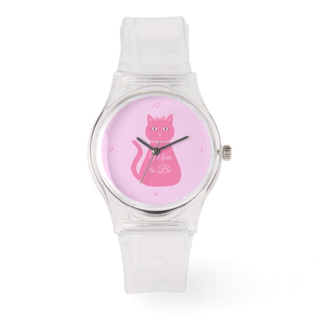 Reloj De Pulsera Bonito Niña Rosa Personalizado Gato Mamá será. (Anverso)
