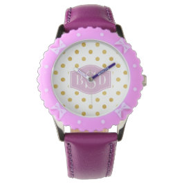Reloj De Pulsera Bonito patrones de puntos de polka dorados y blanc