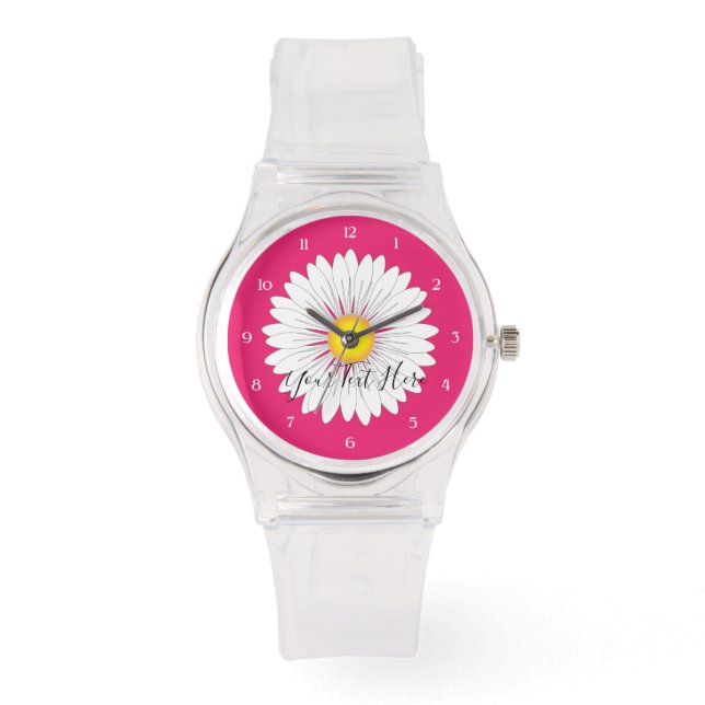 Reloj De Pulsera Bonito Pequeña Daisy Sporty Silicona Rosa (Anverso)