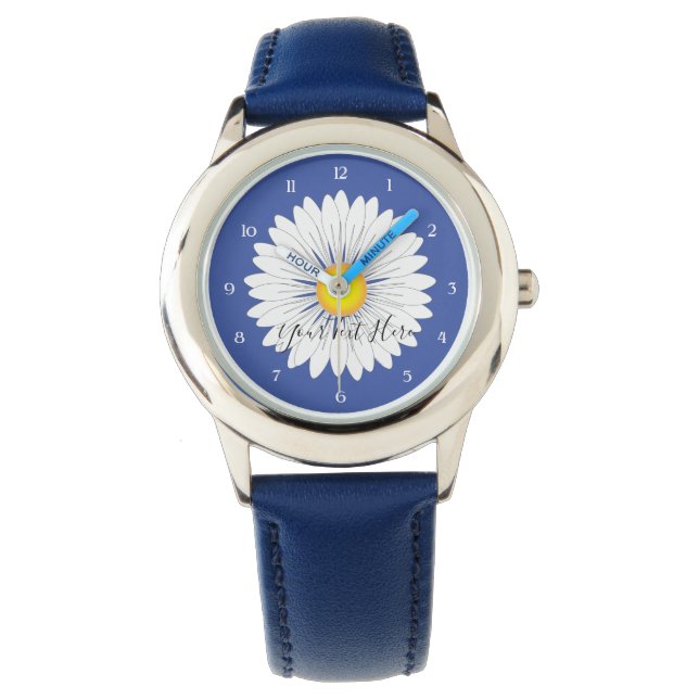 Reloj De Pulsera Bonito Pequeño Daisy Niños Acero Inoxidable Azul (Anverso)