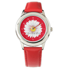 Reloj De Pulsera Bonito Pequeño Daisy Niños Acero Inoxidable Rojo