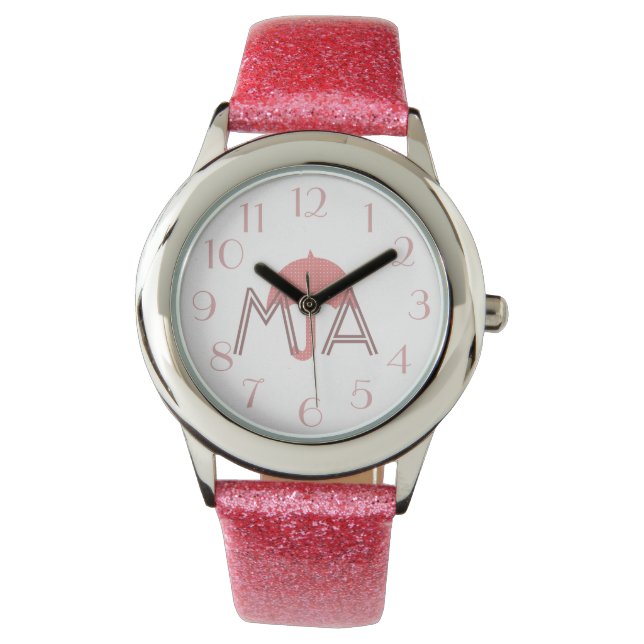 Reloj De Pulsera Bonito Pink Umbrella Añadir Iniciales Ver (Anverso)