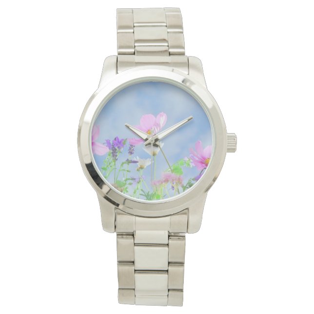 Reloj De Pulsera Bonito Pink Wild Flower Meadow (Anverso)