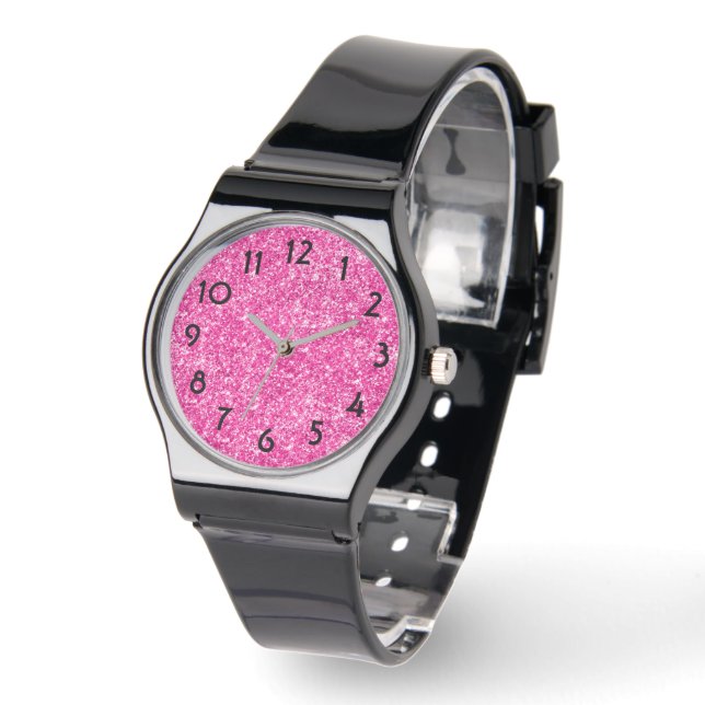 Reloj De Pulsera Bonito Purpurina de lujo rosa caliente (Ángulo)