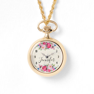 Reloj De Pulsera Bonito Rosa rosa y borde peony