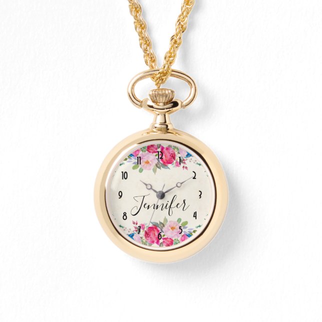 Reloj De Pulsera Bonito Rosa rosa y borde peony (Anverso)