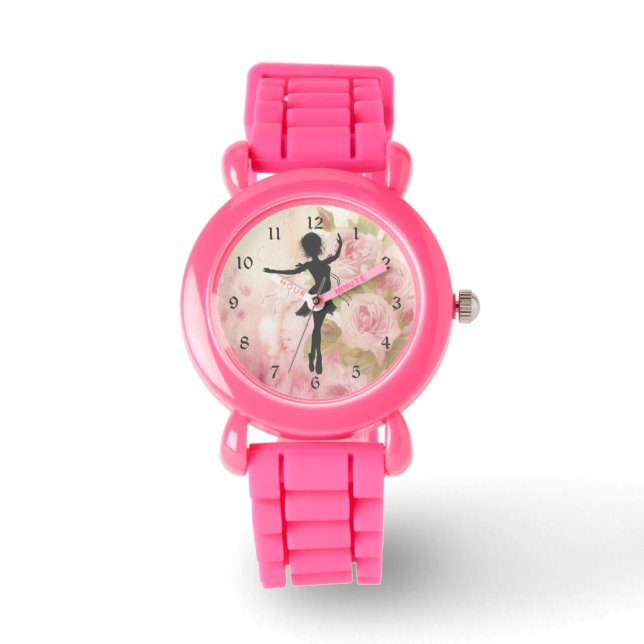 Reloj De Pulsera Bonito Silhouette Ballerina sobre ballet de rosas  (Anverso)