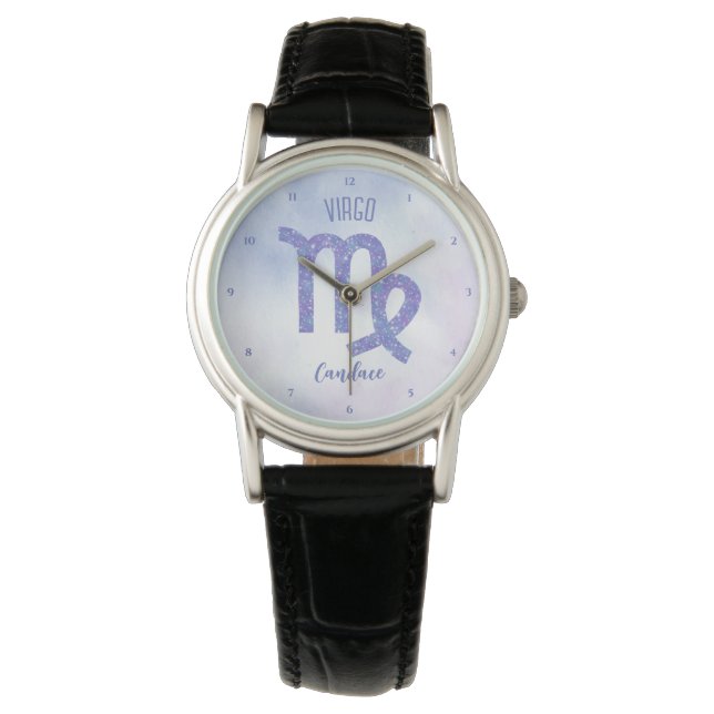 Reloj De Pulsera Bonito Virgo Astrología Rótulo Púrpura Personaliza (Anverso)
