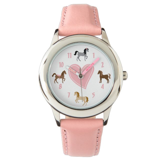 Reloj De Pulsera Bonitos y caballo de corazón rosado (Anverso)