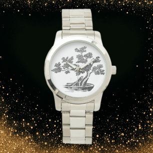 Reloj De Pulsera Bonsai - Estilo chino - blanco y negro
