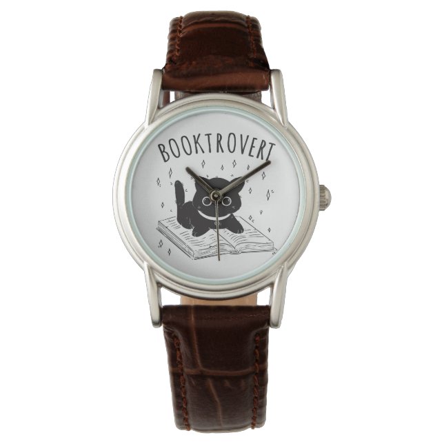 Reloj De Pulsera Booktrovert cat con libro y estrellas (Anverso)