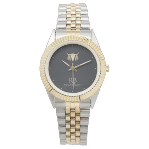 Reloj De Pulsera Boquilla de búfalo de oro Black Metallic Watch