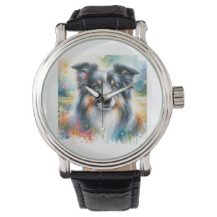 Reloj De Pulsera Border Collie Dog AREF1801 - Watercolor