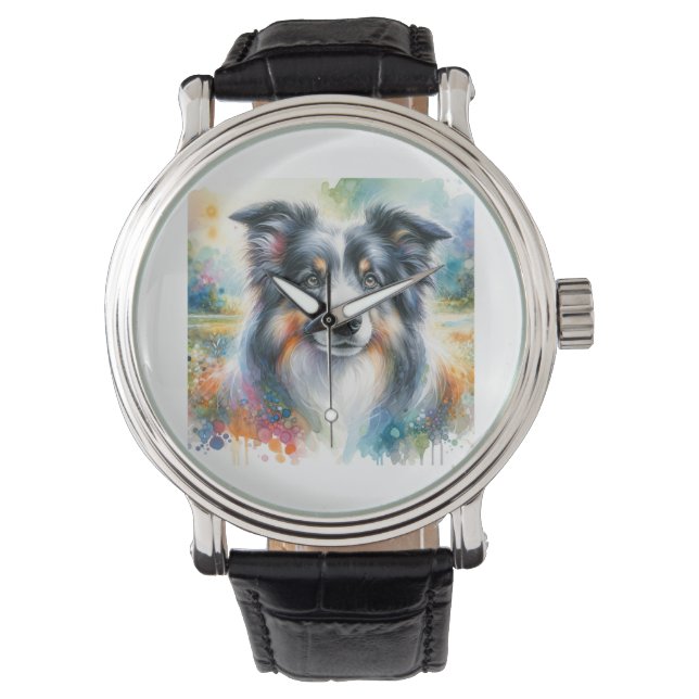 Reloj De Pulsera Border Collie Dog AREF1801 - Watercolor (Anverso)