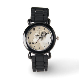 Reloj De Pulsera Borzoi (Brindle plateado) Pintura original de arte