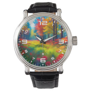 Reloj De Pulsera Bosque con árboles y flores coloridos