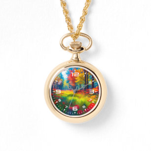 Reloj De Pulsera Bosque con árboles y flores coloridos
