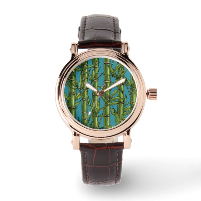Reloj De Pulsera Bosque de bambú en azul (Anverso)