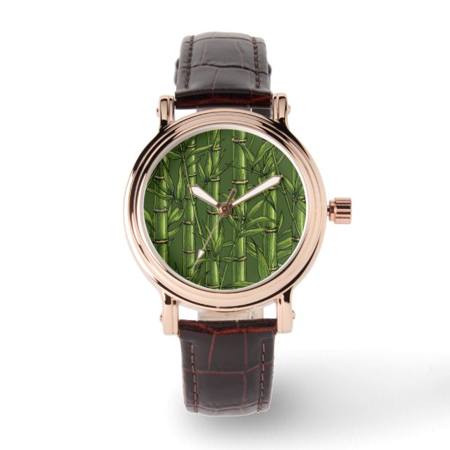 Reloj De Pulsera Bosque de bambú en verde (Anverso)