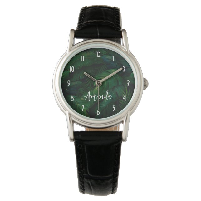 Reloj De Pulsera Bosque tropical tropical Leafy Foliage verde (Anverso)