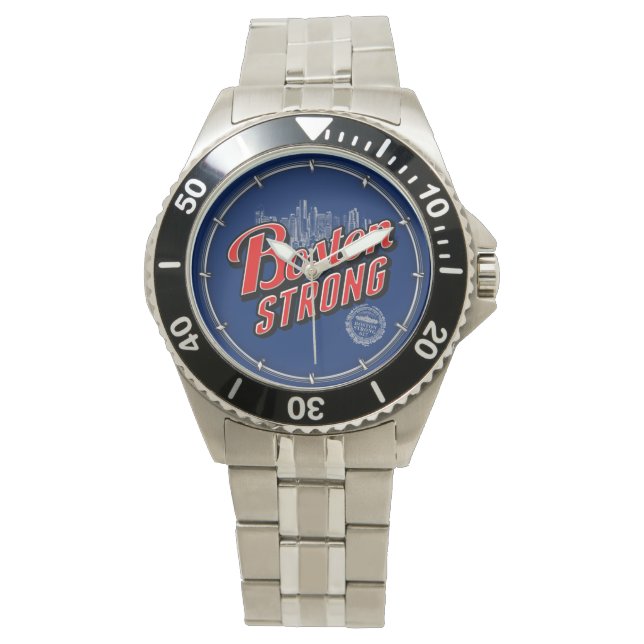 Reloj De Pulsera Boston Strong en decoración roja y azul (Anverso)