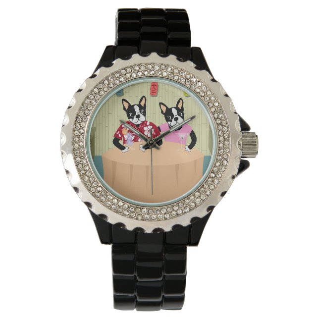 Reloj De Pulsera Boston Terrier Boy y Chica (Anverso)